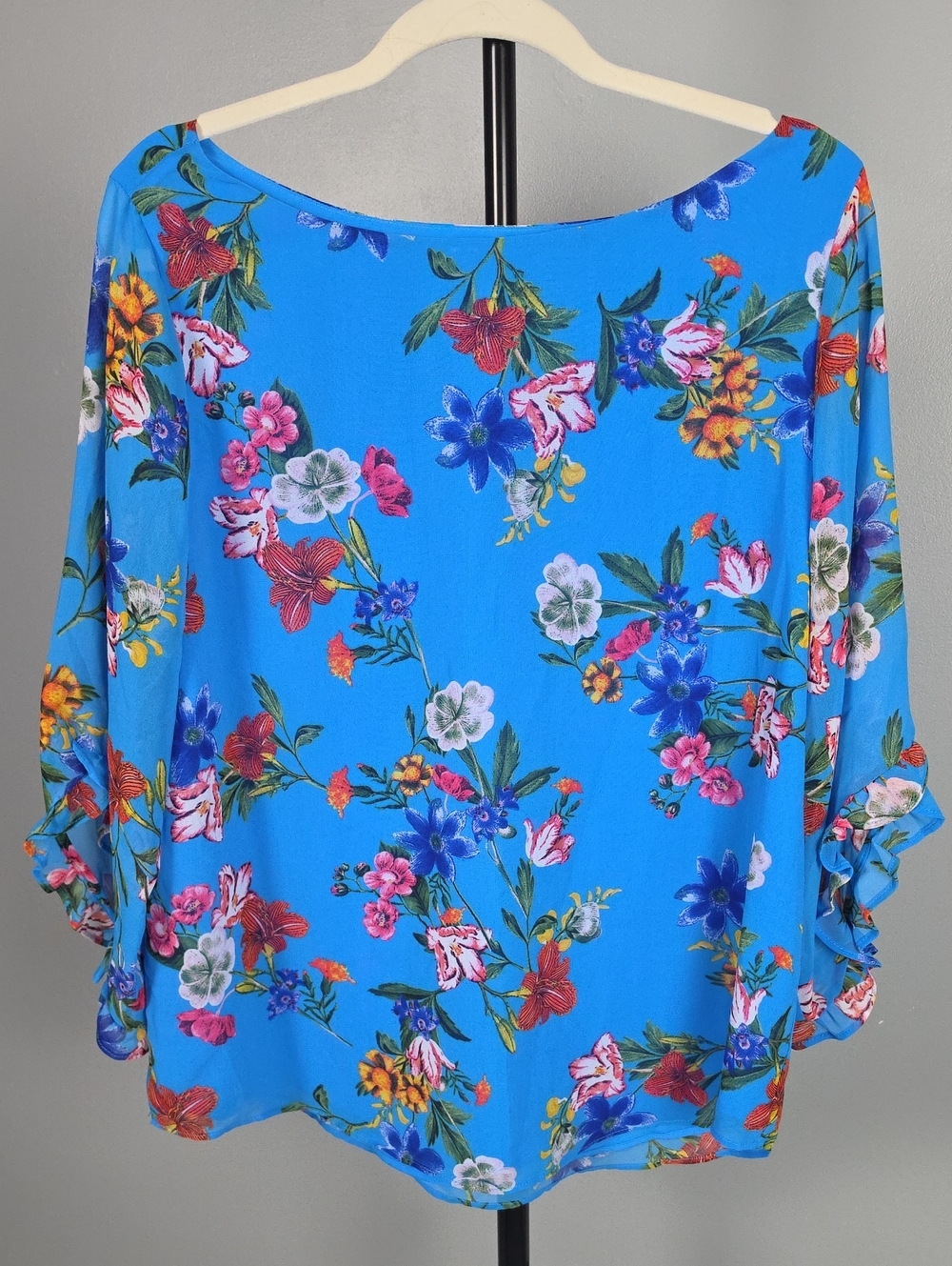 Calvin Klein Blue Floral Chiffon Blouse, Large